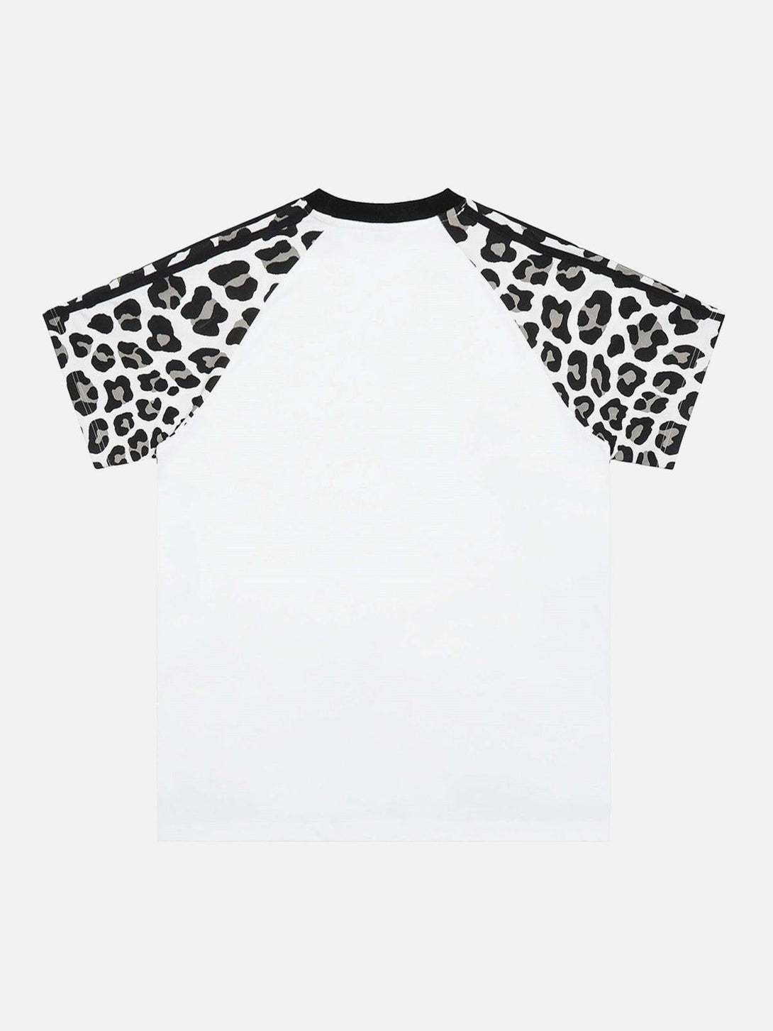 Back view of a raglan sleeve T-shirt with cheetah print design by TALISHKO, ideal for casual wear.