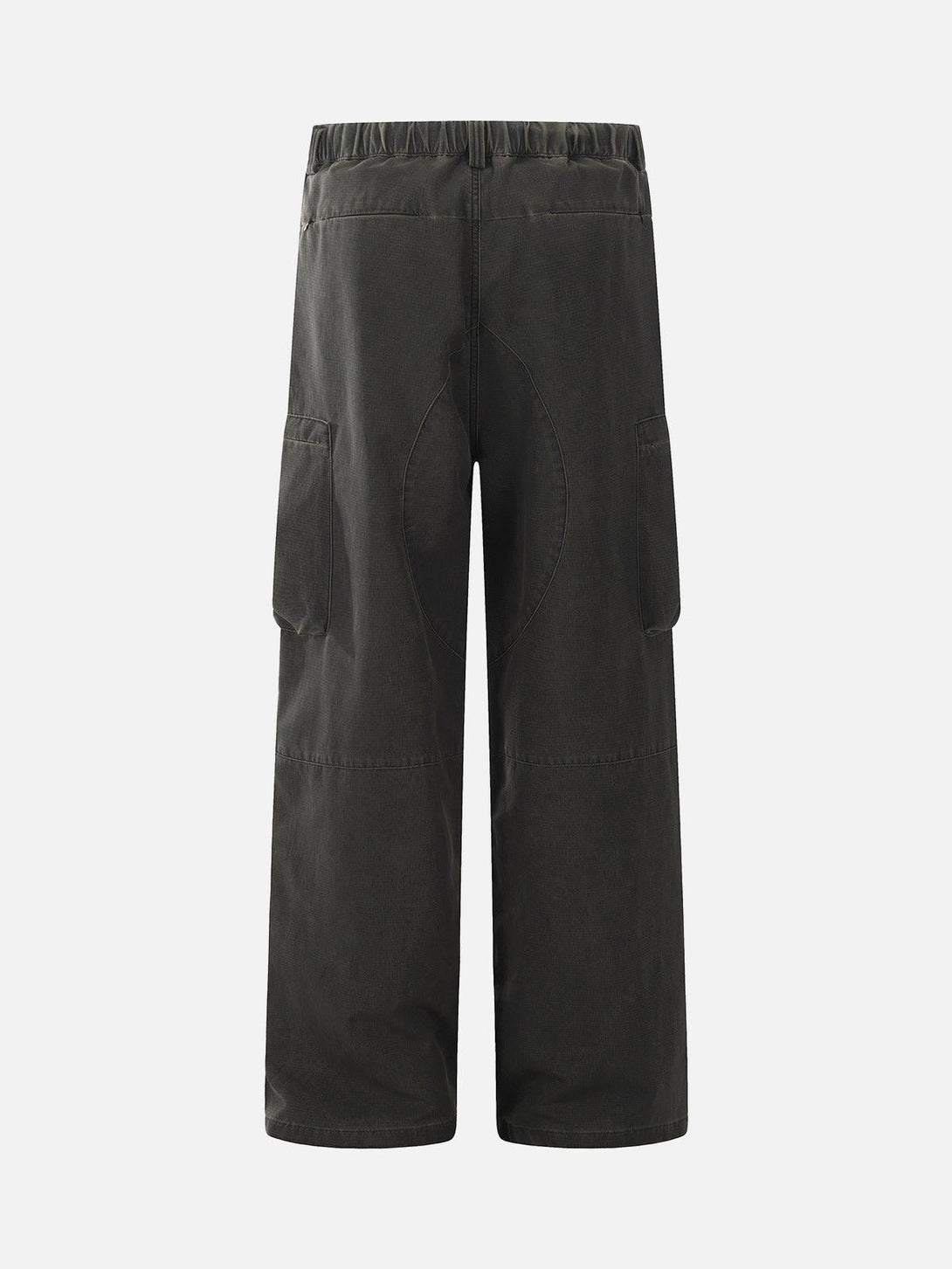 Back view of dark classic multi-pocket cargo pants, showcasing TALISHKO's versatile design.