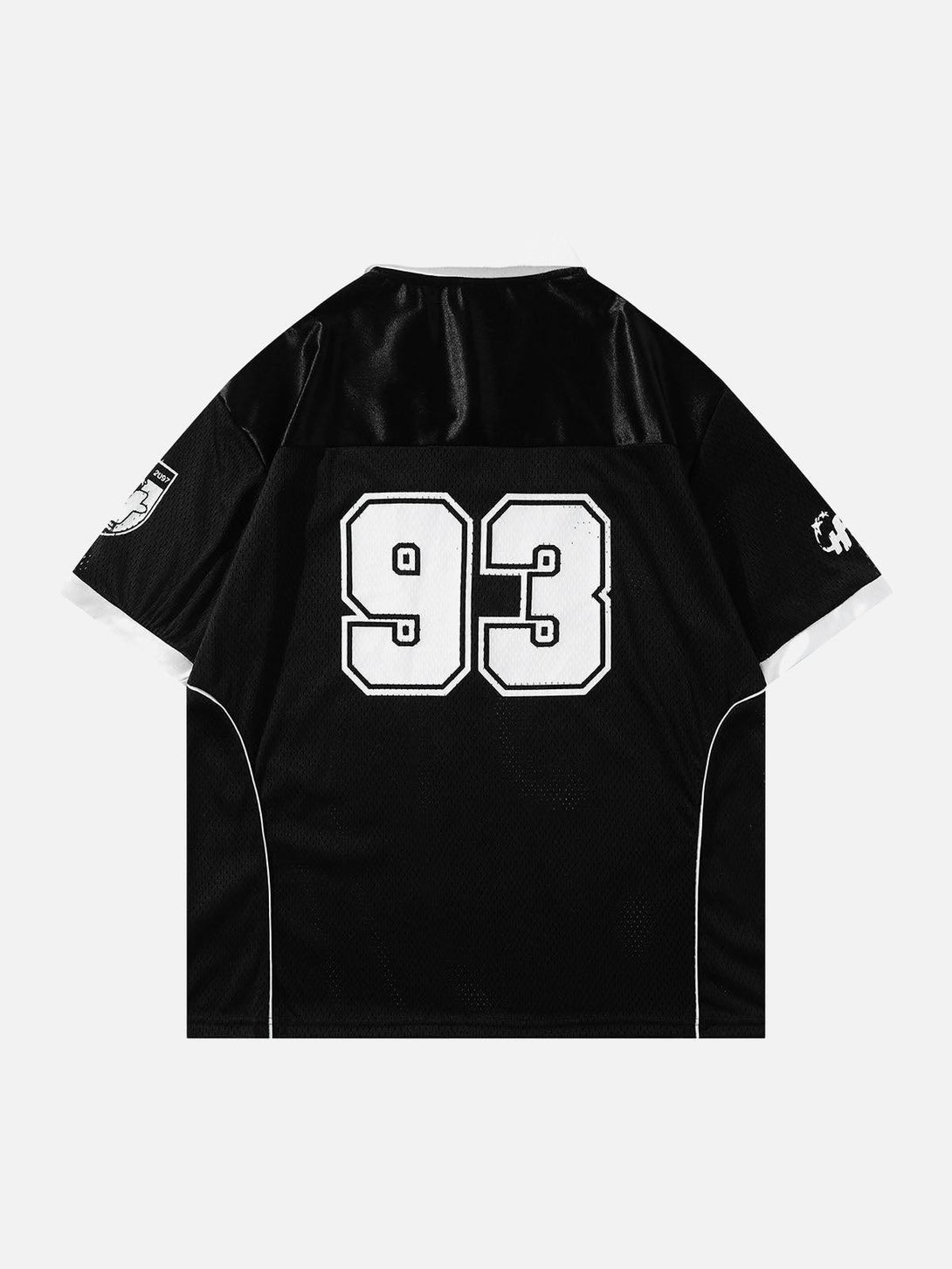 Back view of a black Classic Sports Jersey T-Shirt with number 93, designed by TALISHKO.