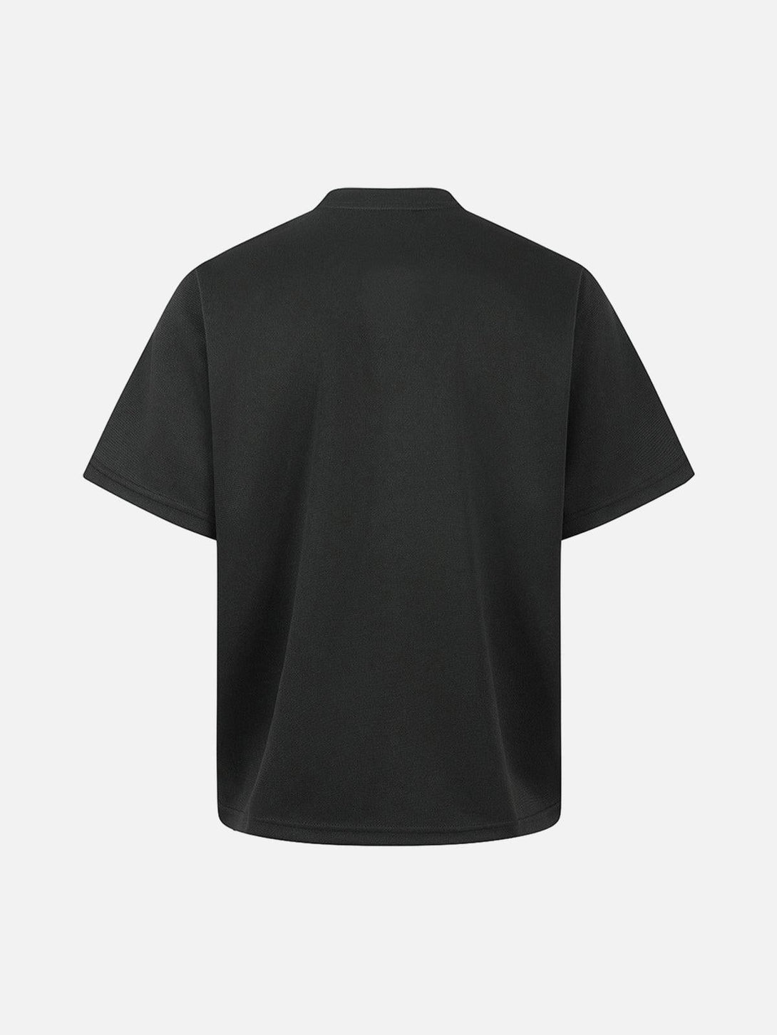 Back view of a black pleated T-shirt by TALISHKO, highlighting classic tailoring and elegance.