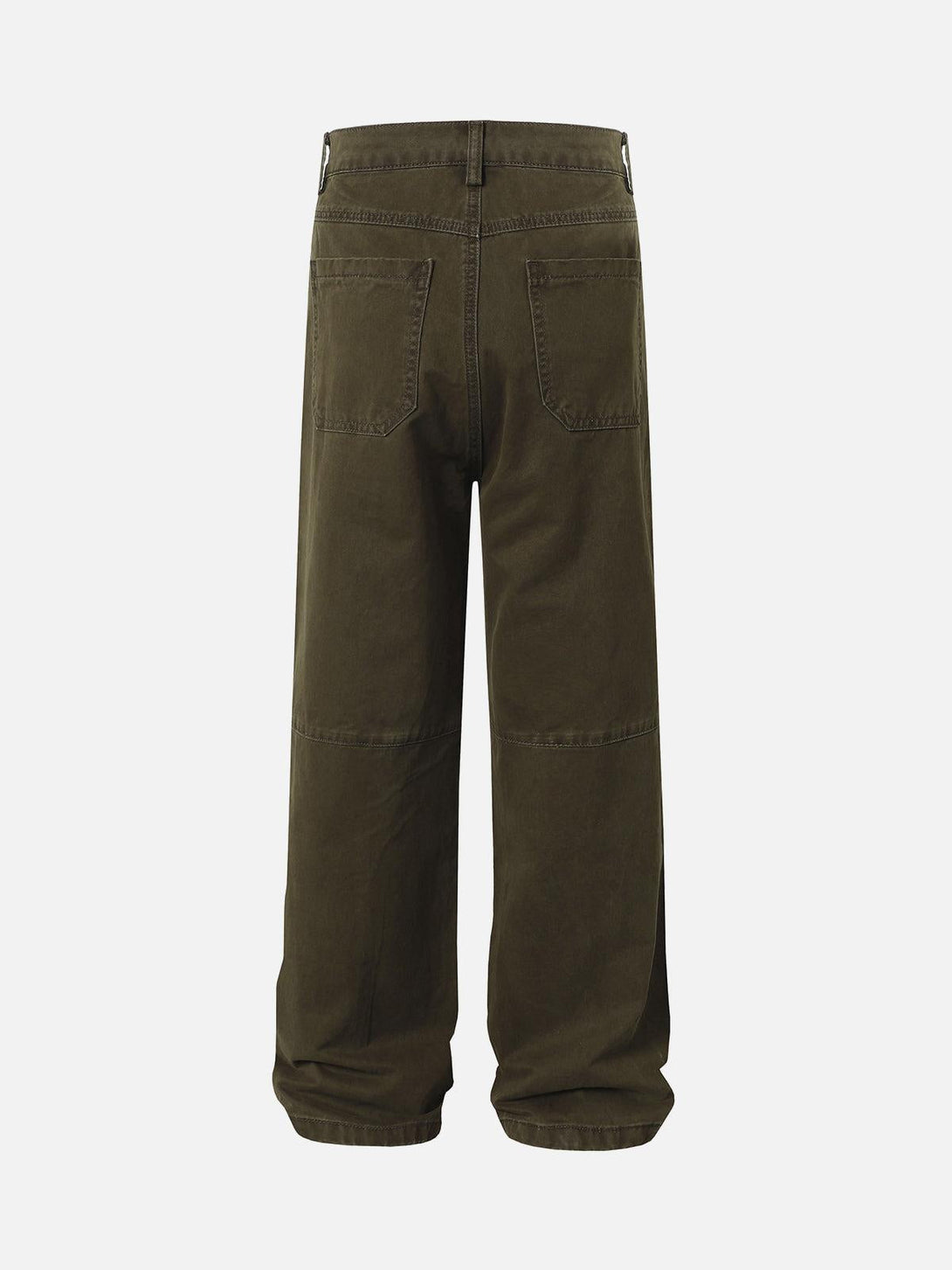 Back view of olive green Classic Utility Cargo Pants by TALISHKO, highlighting pocket details.