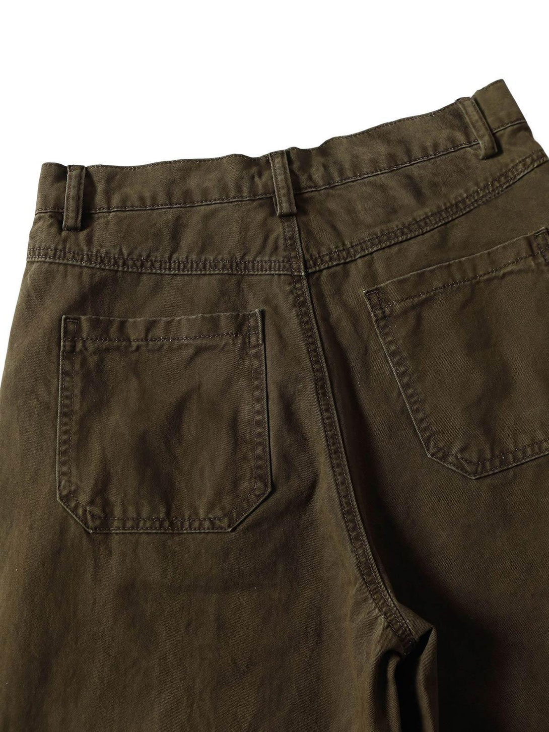 Back view of TALISHKO cargo pants in dark brown, featuring detailed stitching and pockets.