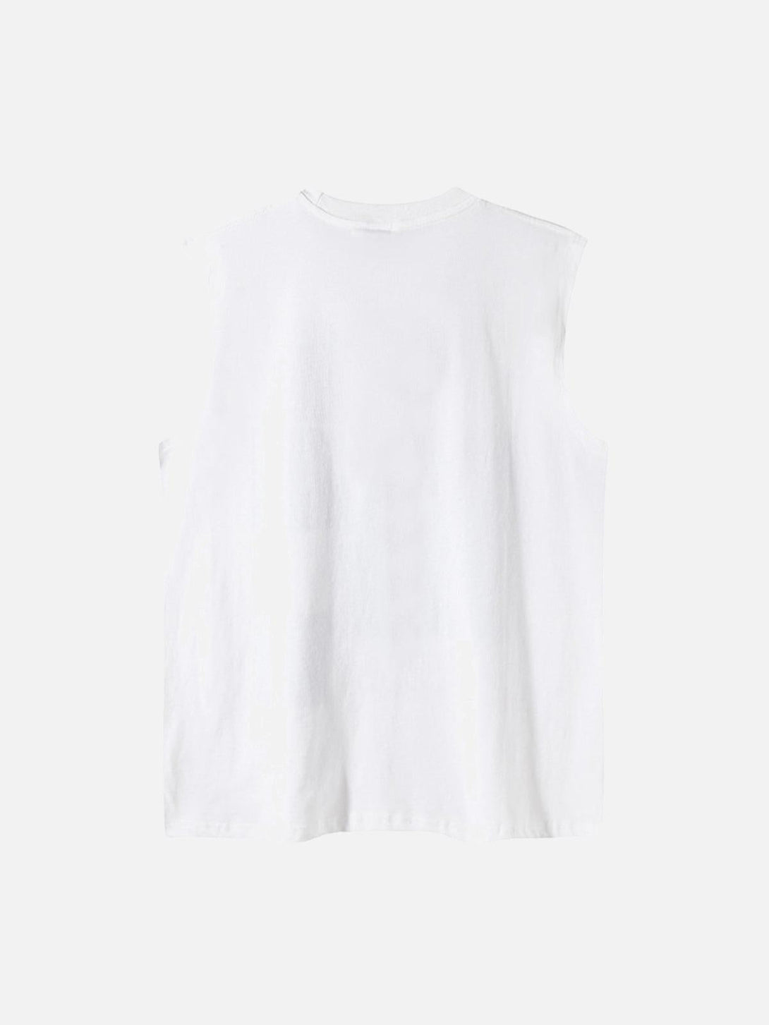 Back view of a white sleeveless vest by TALISHKO, showcasing a clean, minimalist design.