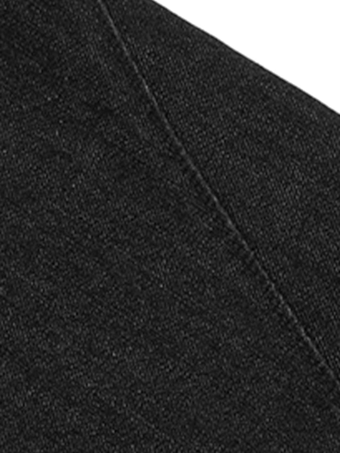 A detailed view of TALISHKO denim fabric, showcasing raw edge stitching for a relaxed vibe.