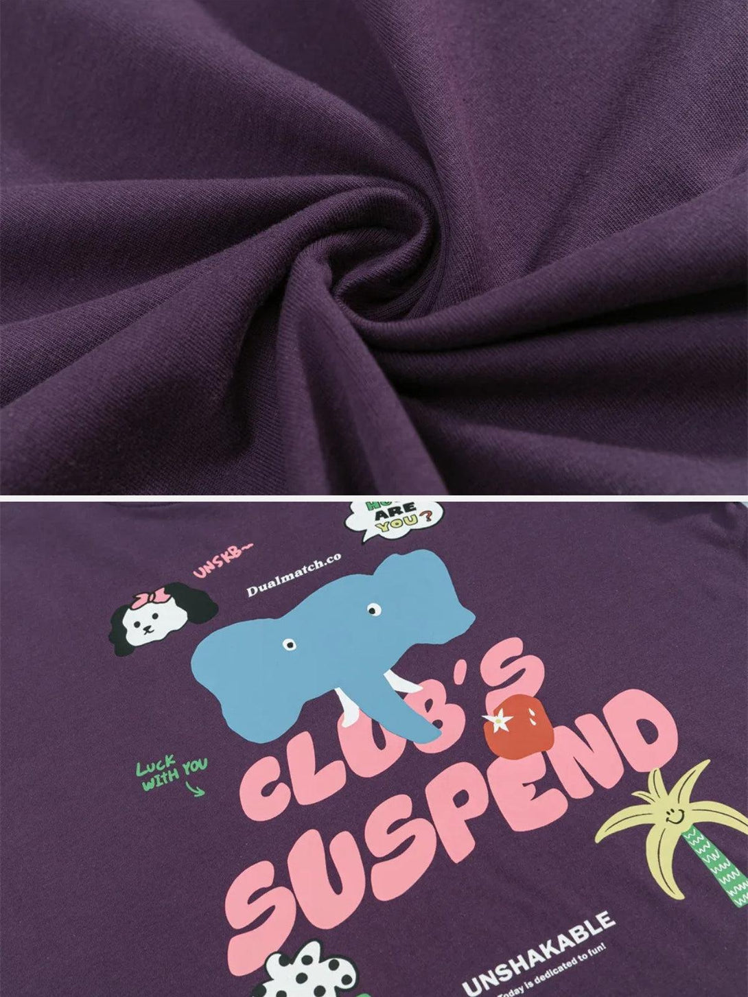TALISHKO purple tee featuring playful cartoon graphics and soft fabric details.