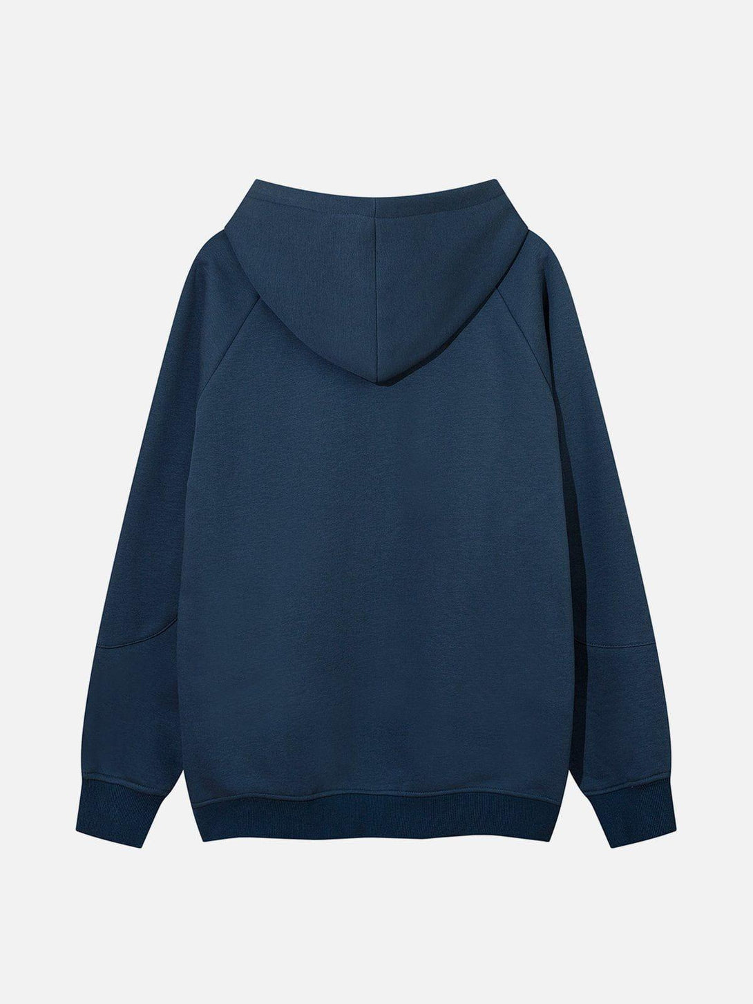 Back view of a navy hoodie by TALISHKO, showcasing a relaxed fit and cozy hood.