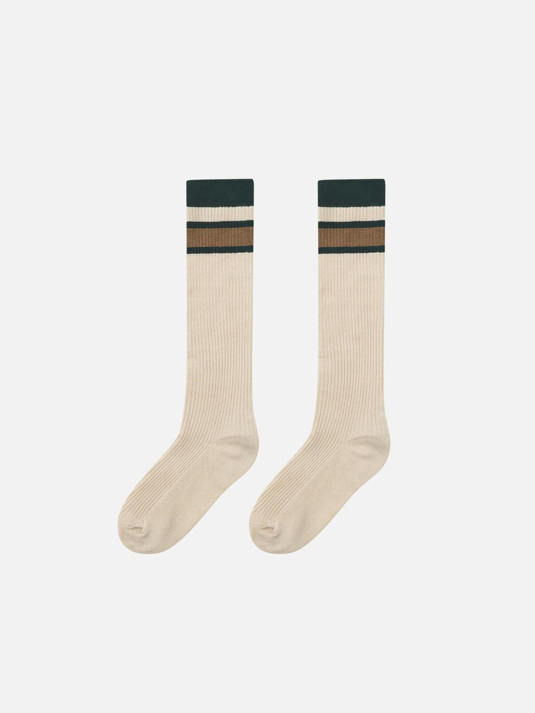 Beige socks with color block stripes by TALISHKO, ideal for enhancing casual looks.