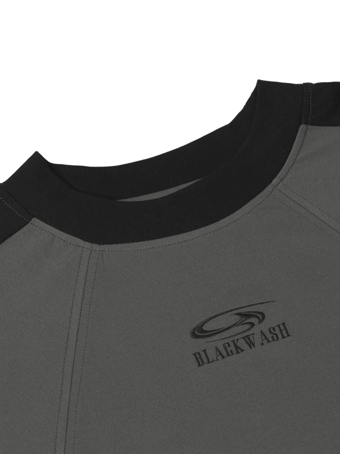 Detailed view of TALISHKO contrast short sleeve T-shirt featuring intricate stitching.