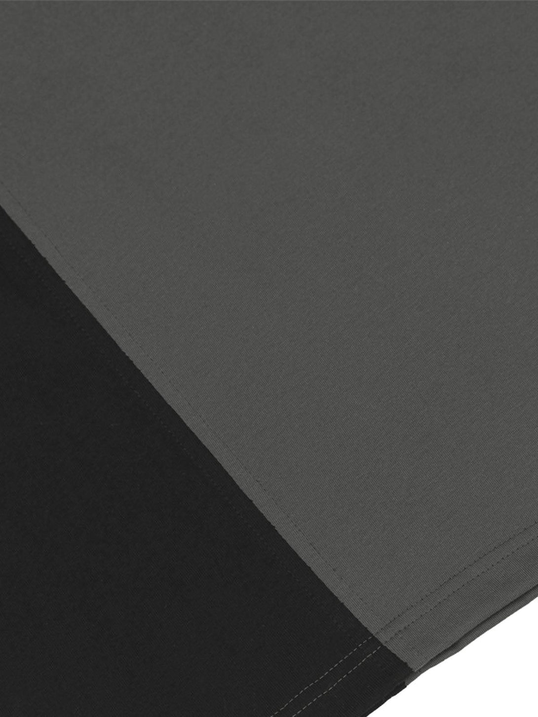 Detailed fabric and stitching on a TALISHKO short sleeve T-shirt in dark gray and black.