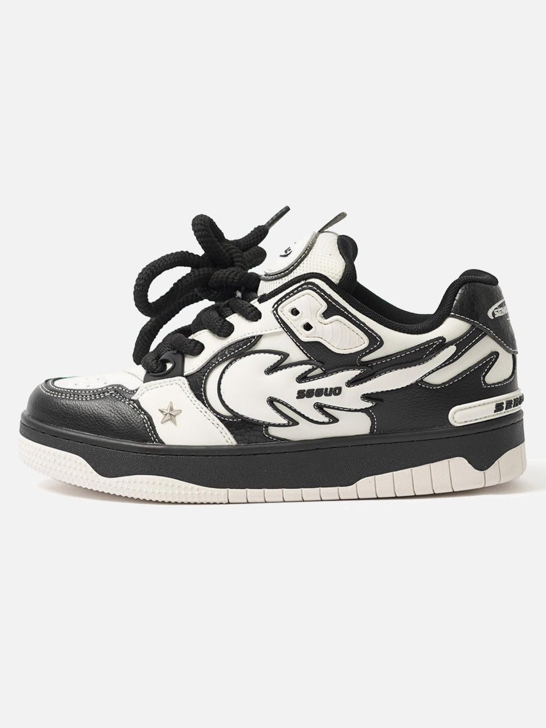 Side view of TALISHKO contrast color sneakers with star detail, adding a stylish edge.