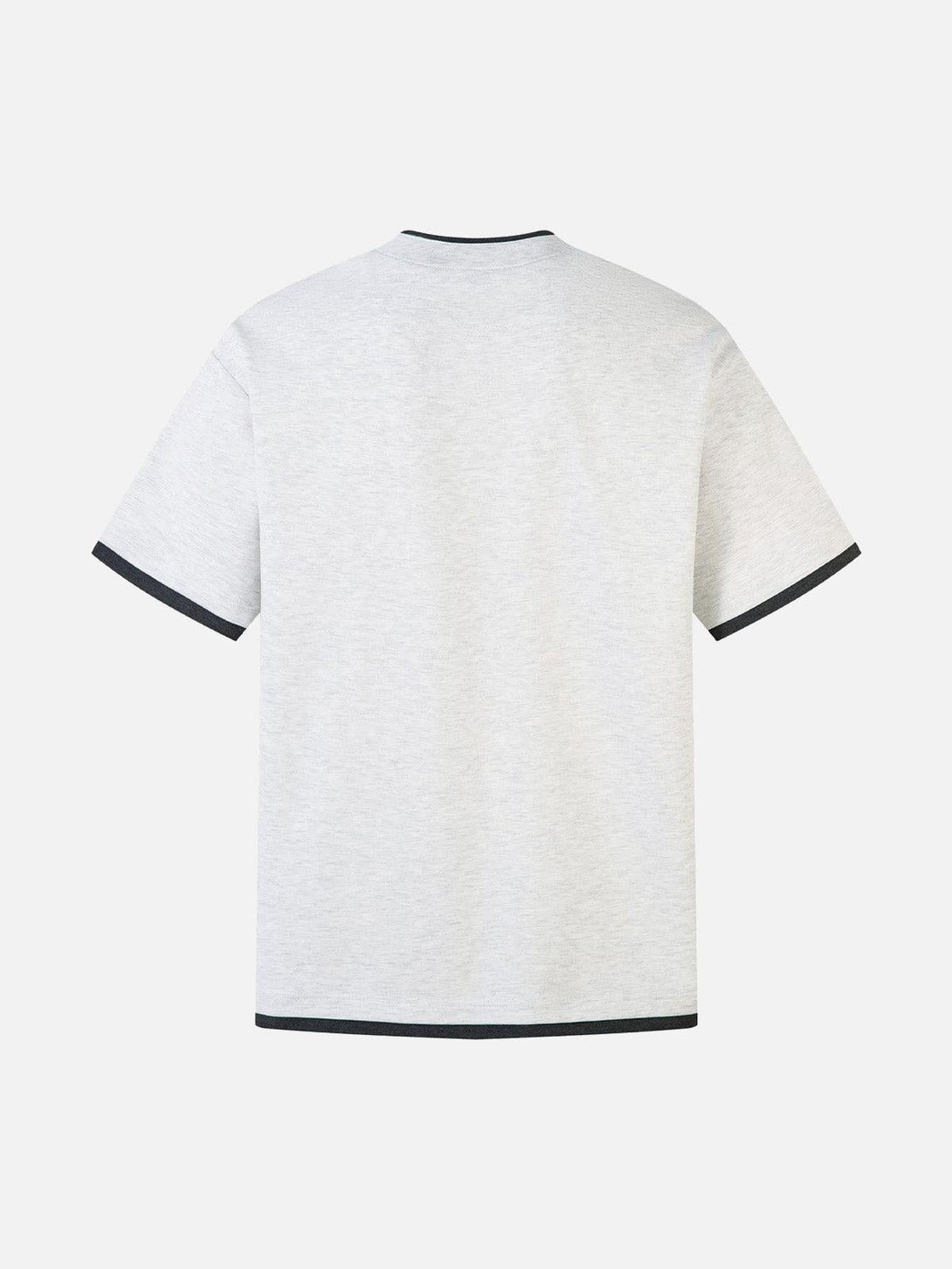 Back view of a faux two-piece T-shirt with contrast stitching, designed by TALISHKO.