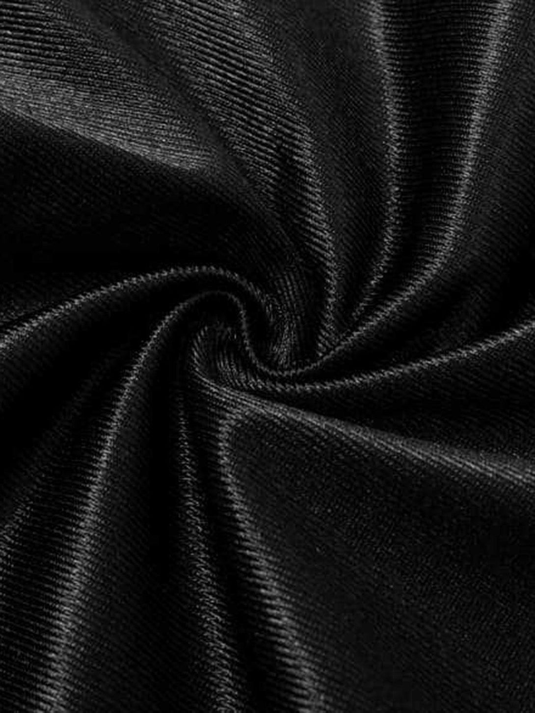 A tight crop highlighting the sleek black fabric and texture of a jersey T-shirt by TALISHKO.