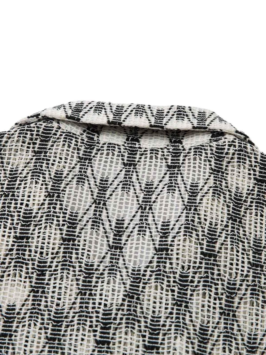 Texture and pattern showcased in this TALISHKO crochet hollow button-up shirt detail.