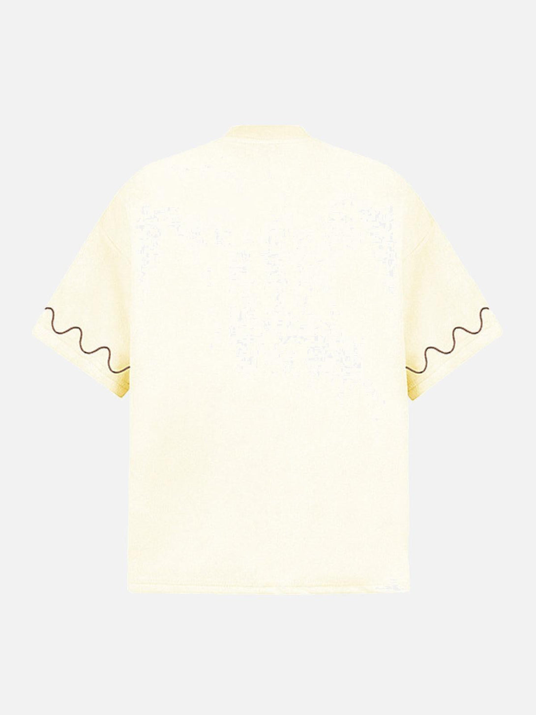 Back view of yellow TALISHKO T-shirt with wavy sleeve accents, ideal for a laid-back style.