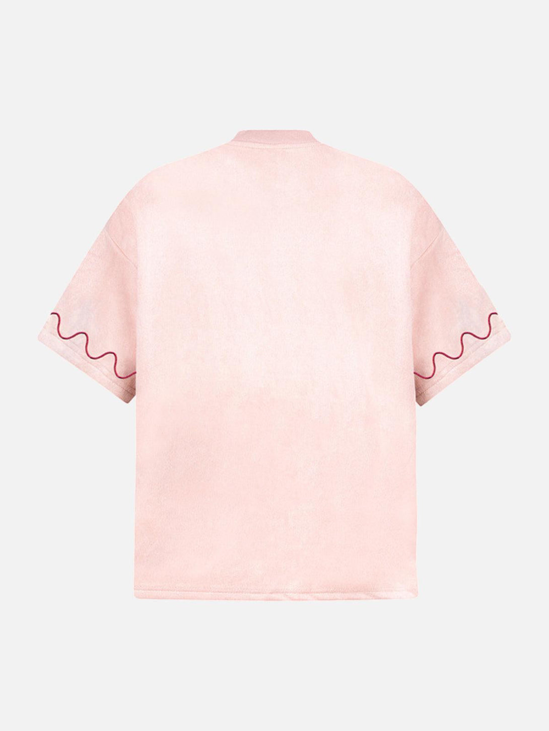 Back view of pink TALISHKO T-shirt with wave detail on sleeves, offering a breezy summer look.