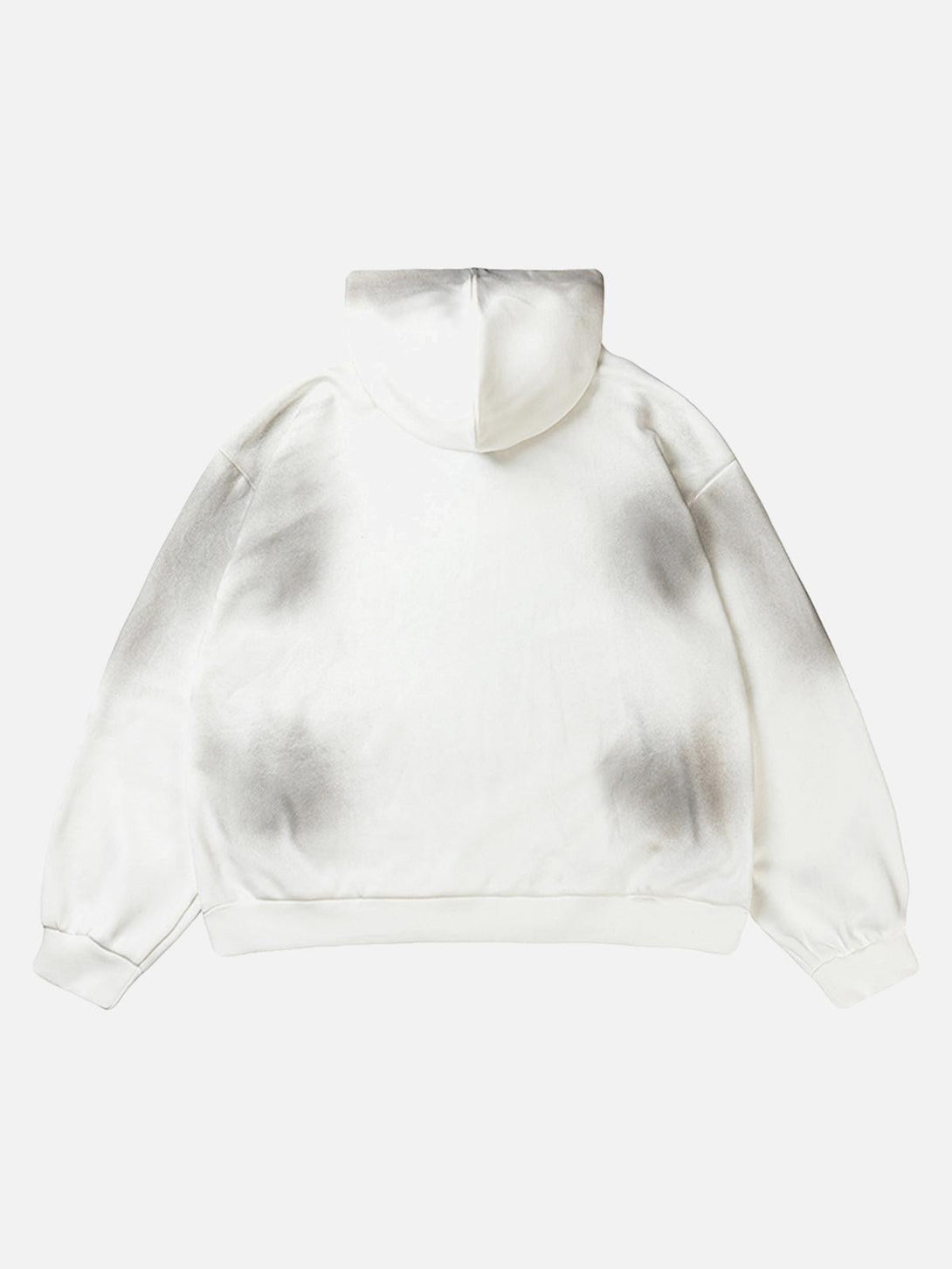 Back view of TALISHKO hoodie with subtle cross graphics, highlighting modern streetwear style.