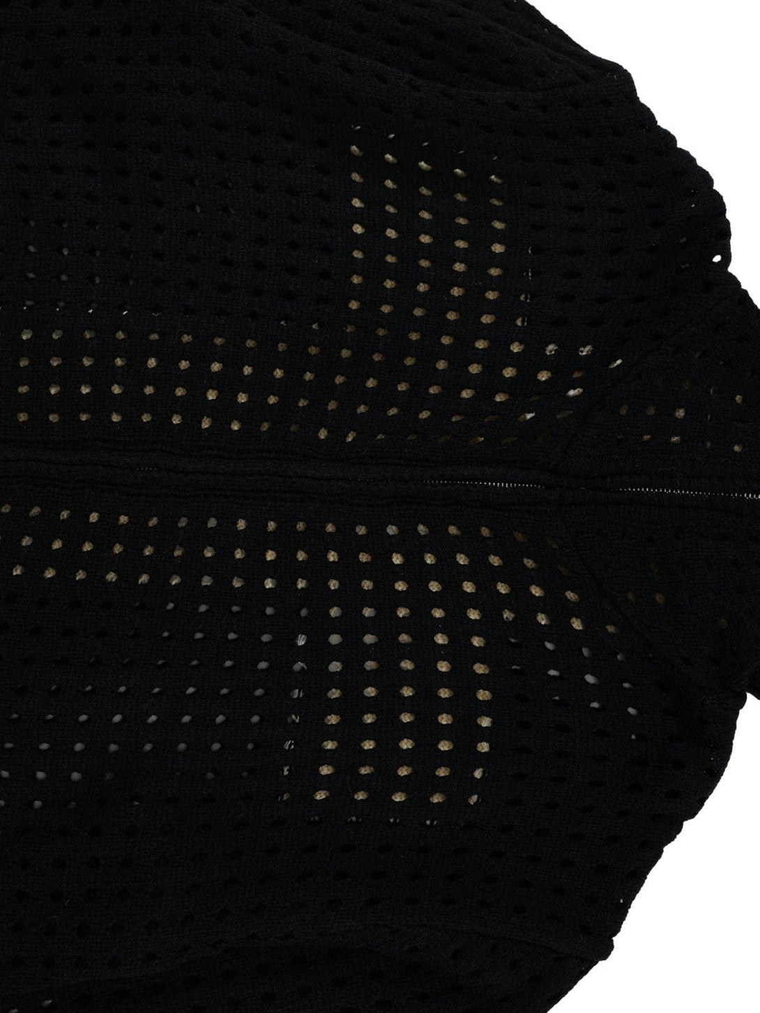 Zoomed-in texture of TALISHKO's hooded jacket, highlighting its unique cross jacquard pattern.