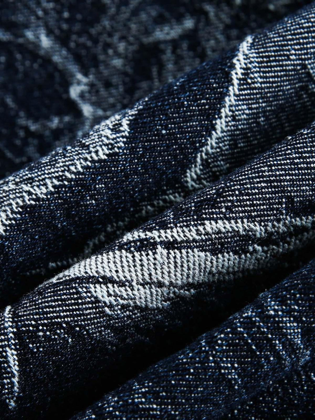 Intricate look at the jacquard design on a TALISHKO denim jacket, highlighting texture.