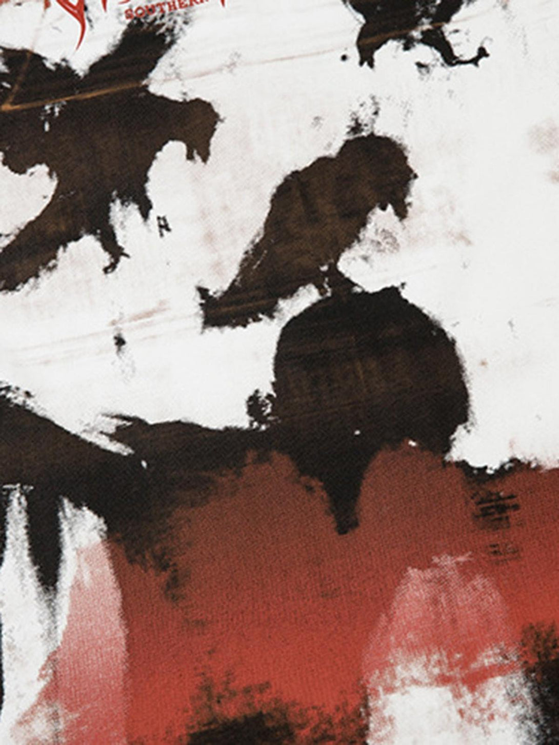 A detailed view of the abstract crow design on the TALISHKO hip-hop T-shirt, showcasing bold textures.