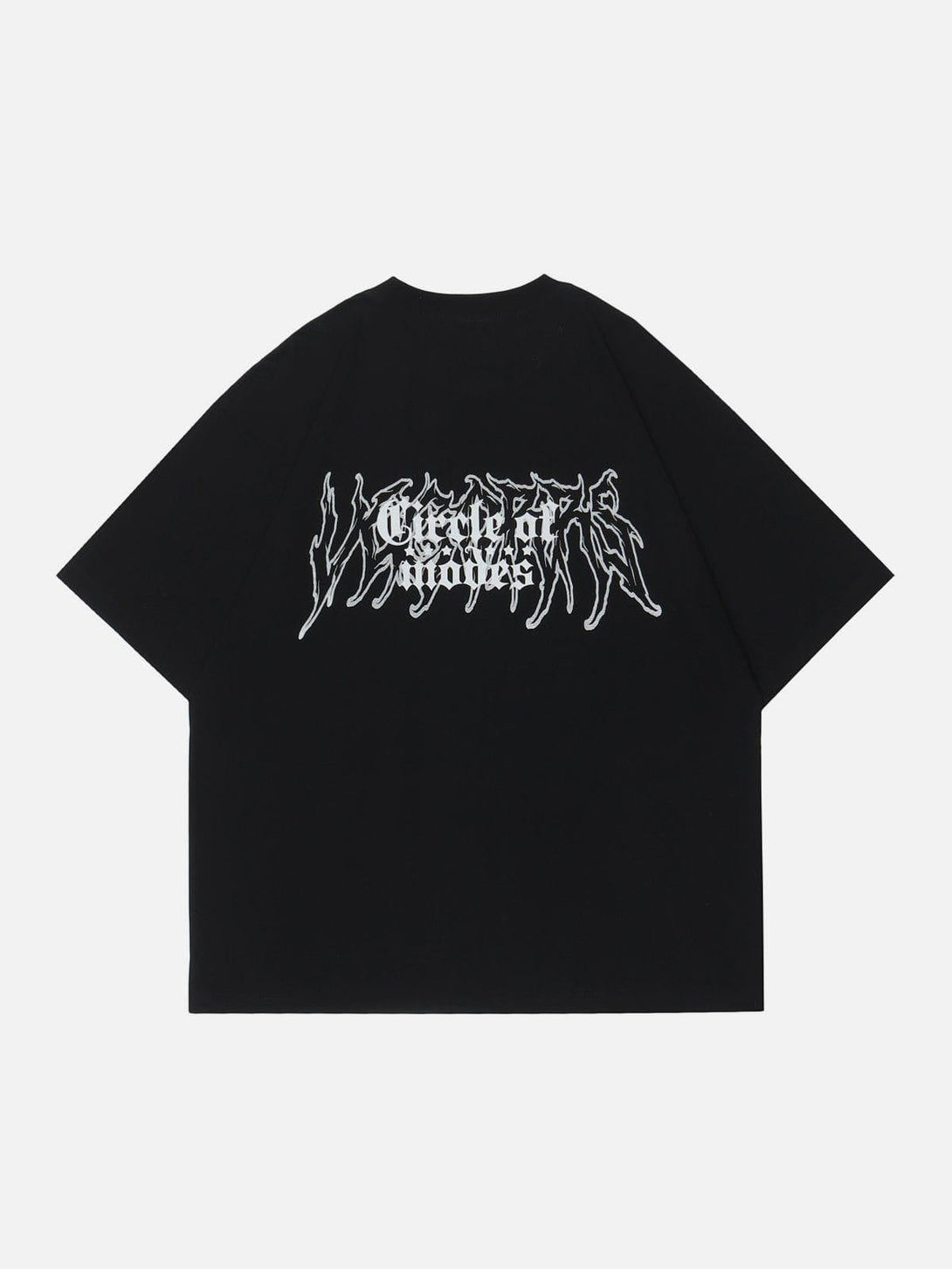 Back view of black TALISHKO tee with bold lettering, perfect for a casual street style.