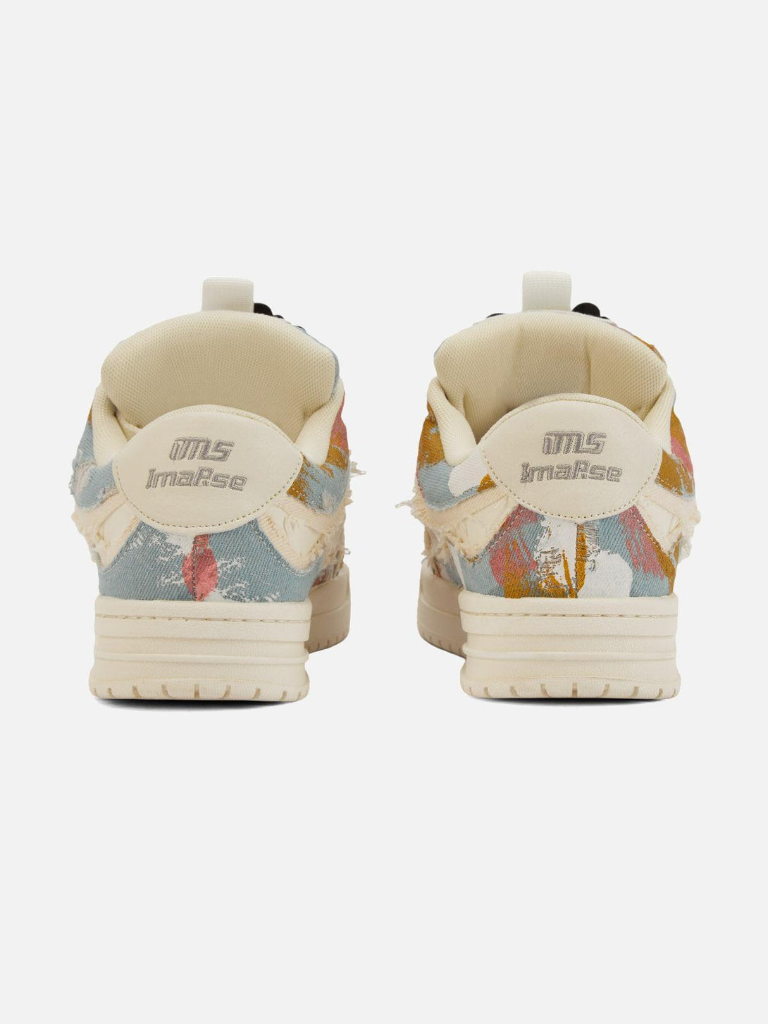 Back view of TALISHKO sneakers featuring colorful dragon patterns and tassel details.
