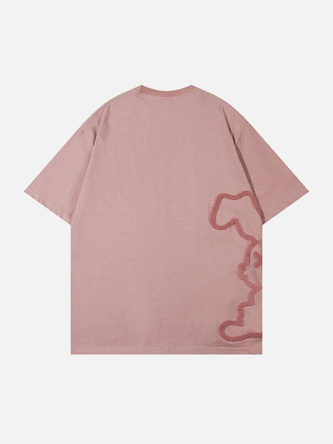 Back view of a pink tee with subtle rabbit embroidery by TALISHKO, ideal for casual wear.