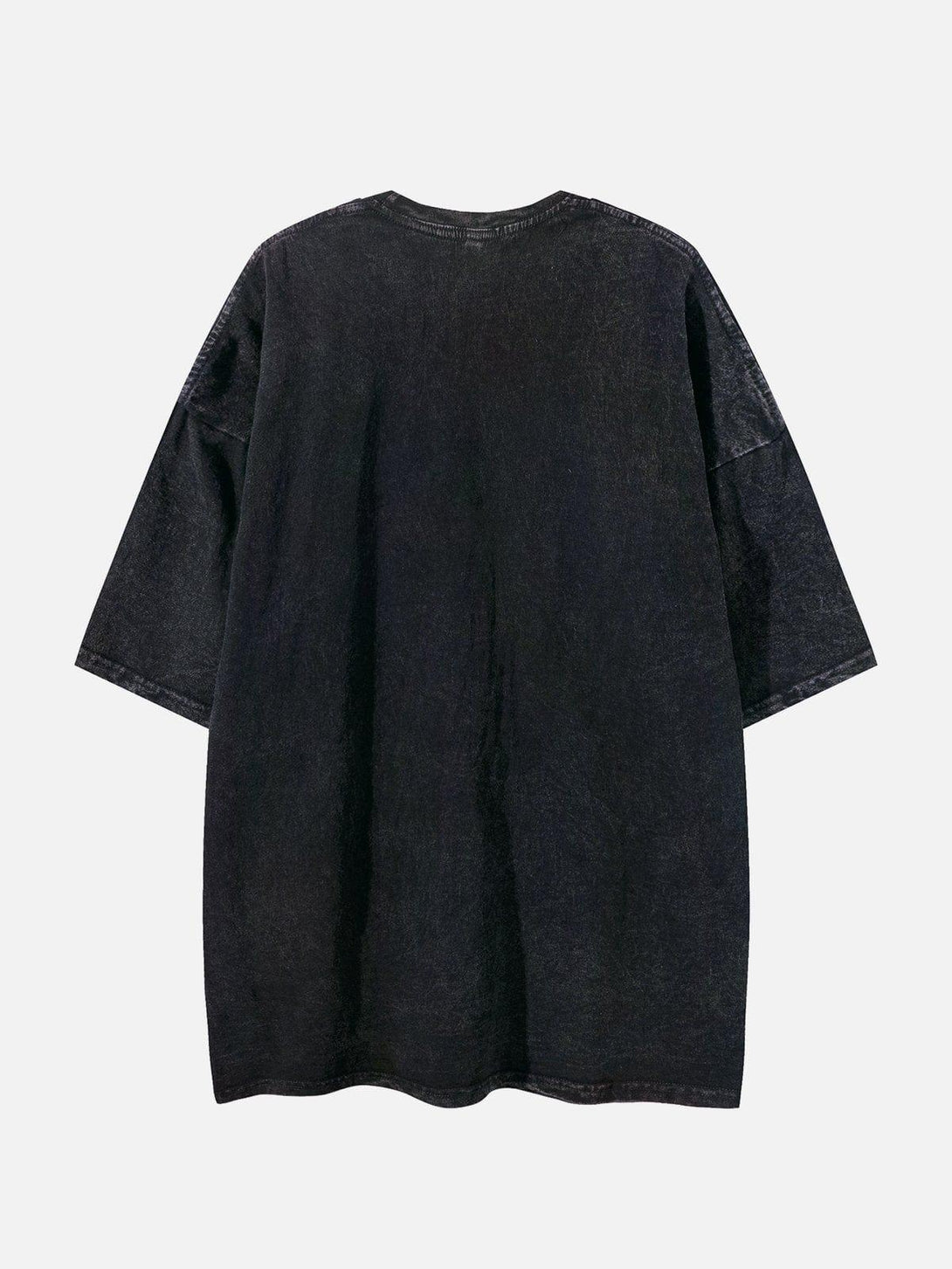 Back view of a washed black tee by TALISHKO, showcasing its relaxed fit and casual style.