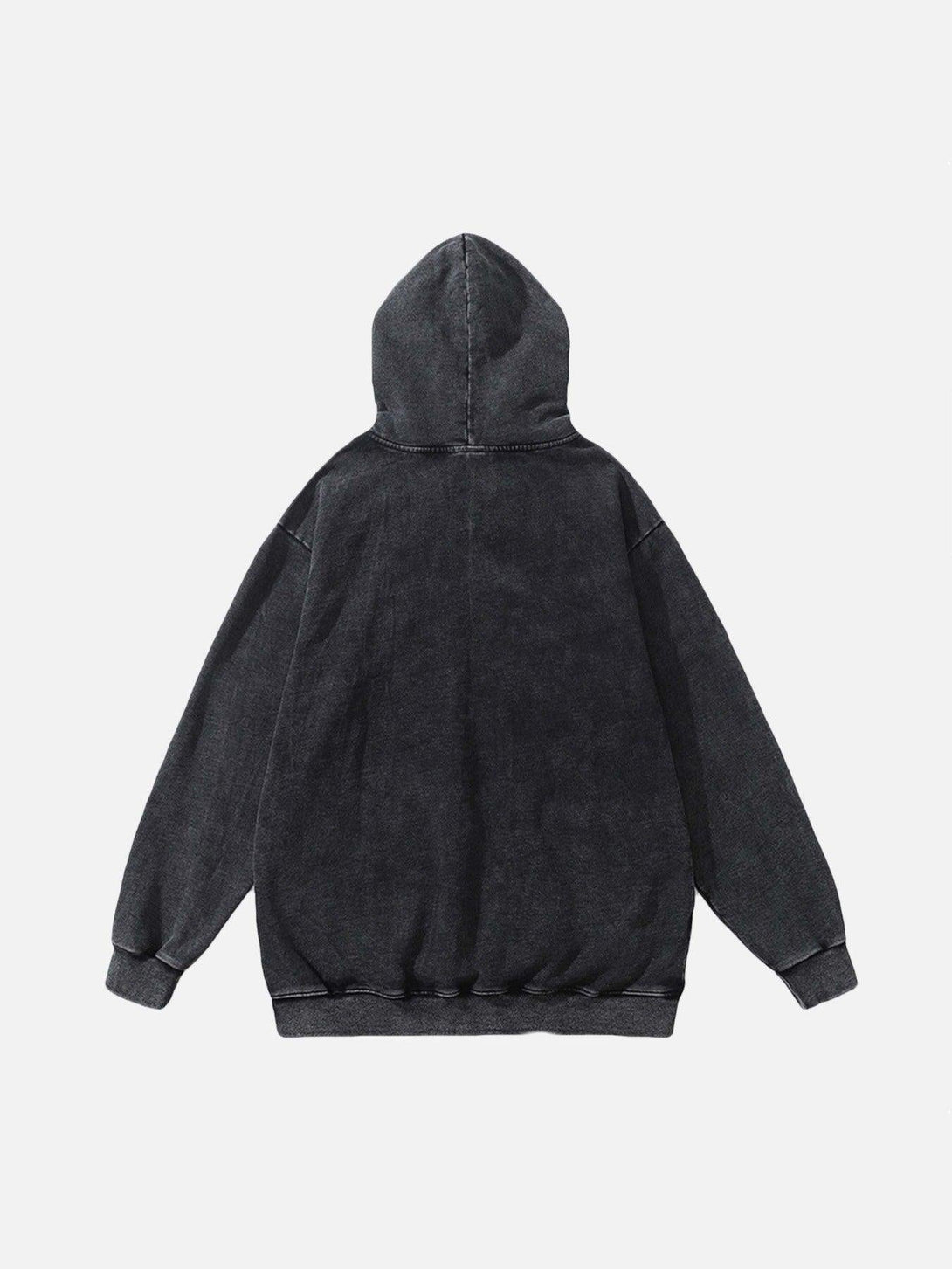 Back view of a dark hoodie by TALISHKO, showcasing a hip-hop style with a comfortable fit.