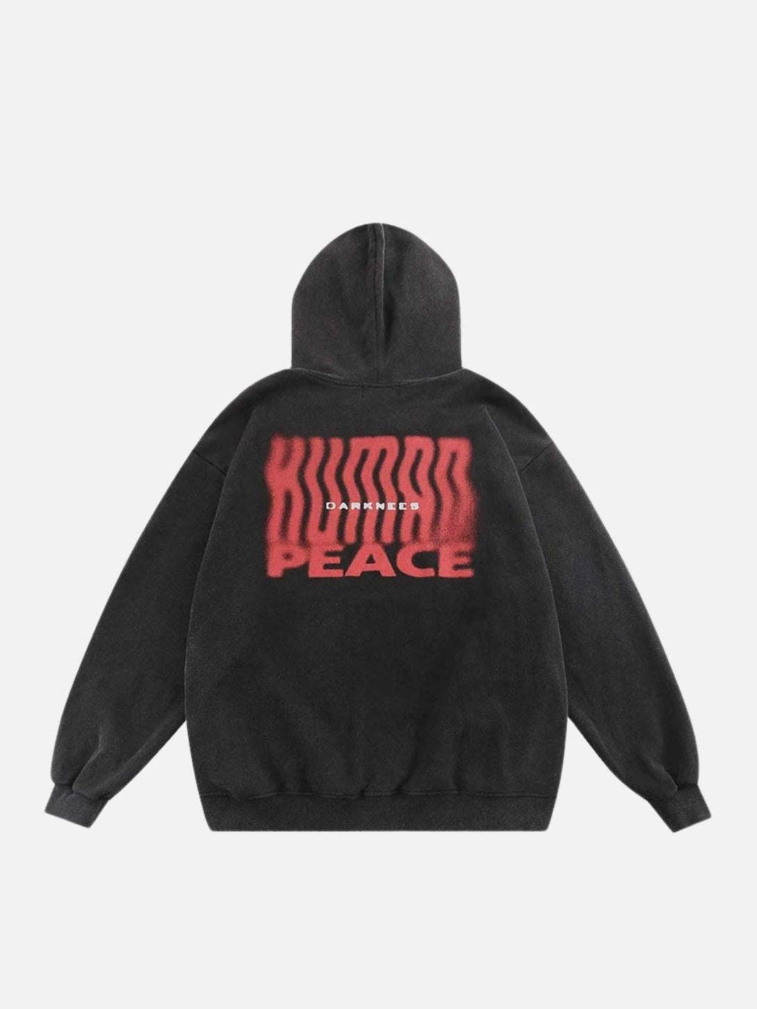Back view of TALISHKO hoodie with red graphic and "Peace" text, perfect for streetwear vibes.