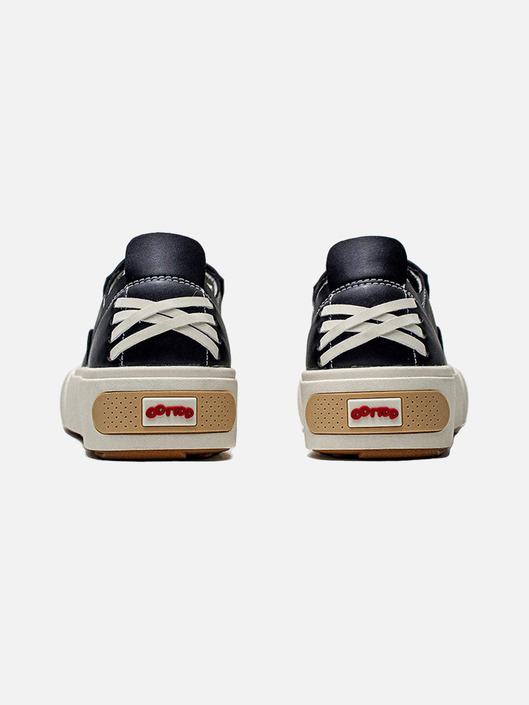 Rear view of TALISHKO's casual shoes in black PU leather, highlighting unique sole details.