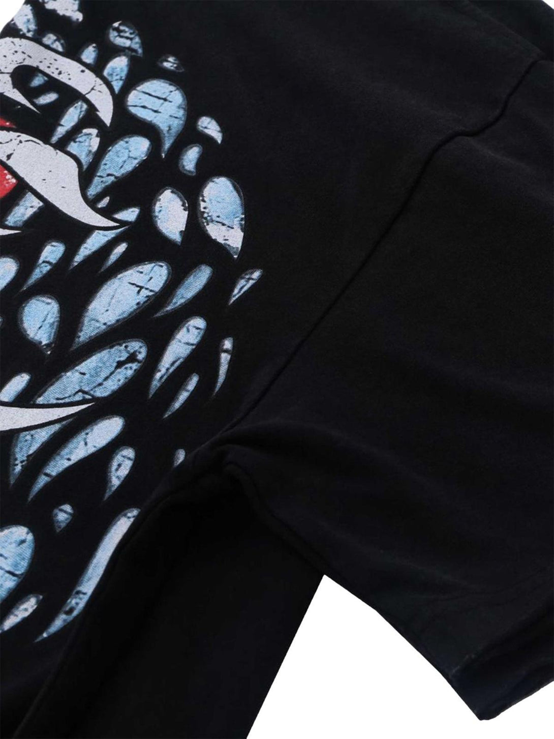 A tight crop highlighting the vibrant graphic on TALISHKO's Demon Skull Print T-Shirt.