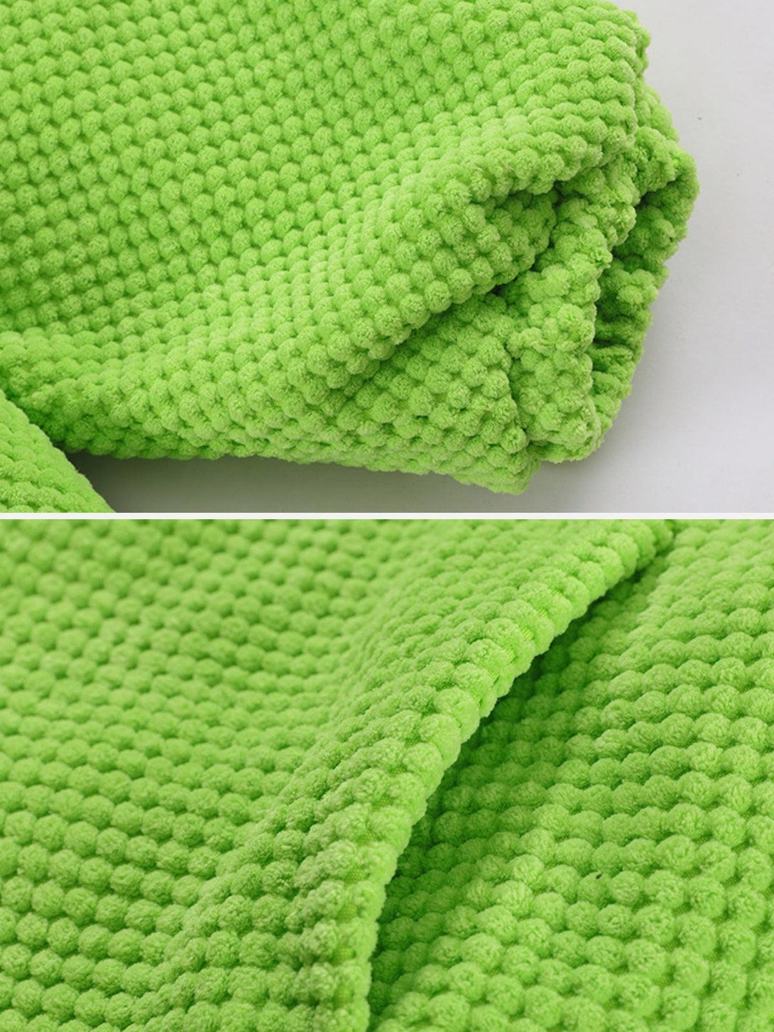 Texture and pattern showcased in the green Devil Hood Jacket by TALISHKO, highlighting cozy fabric.