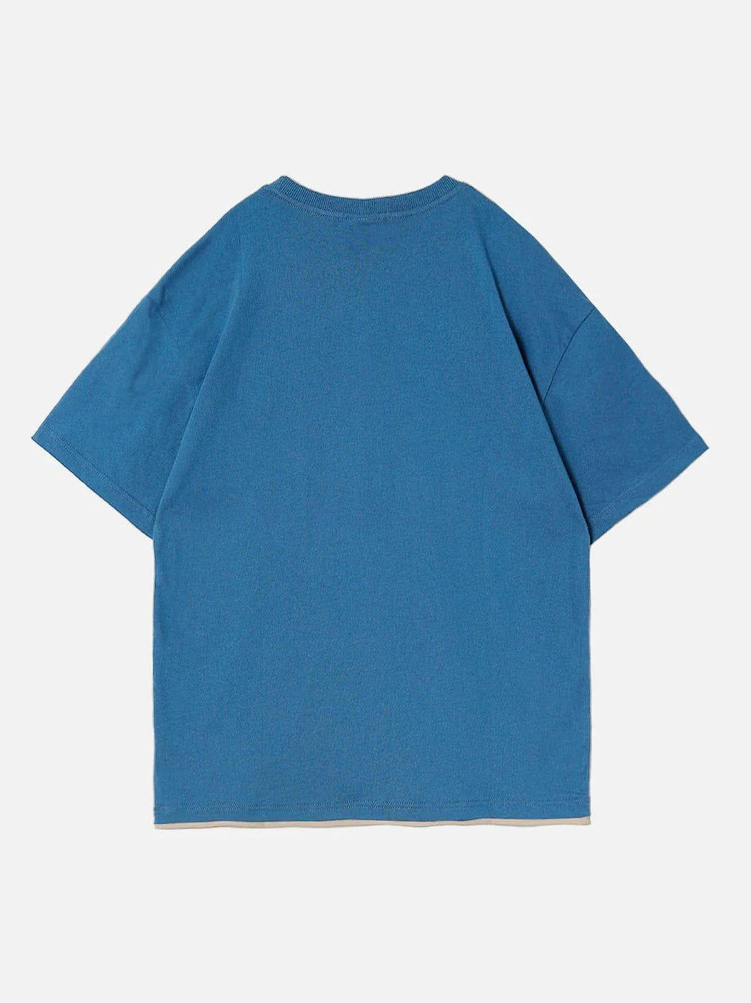 Back view of a blue tee by TALISHKO, highlighting its relaxed fit and casual style.