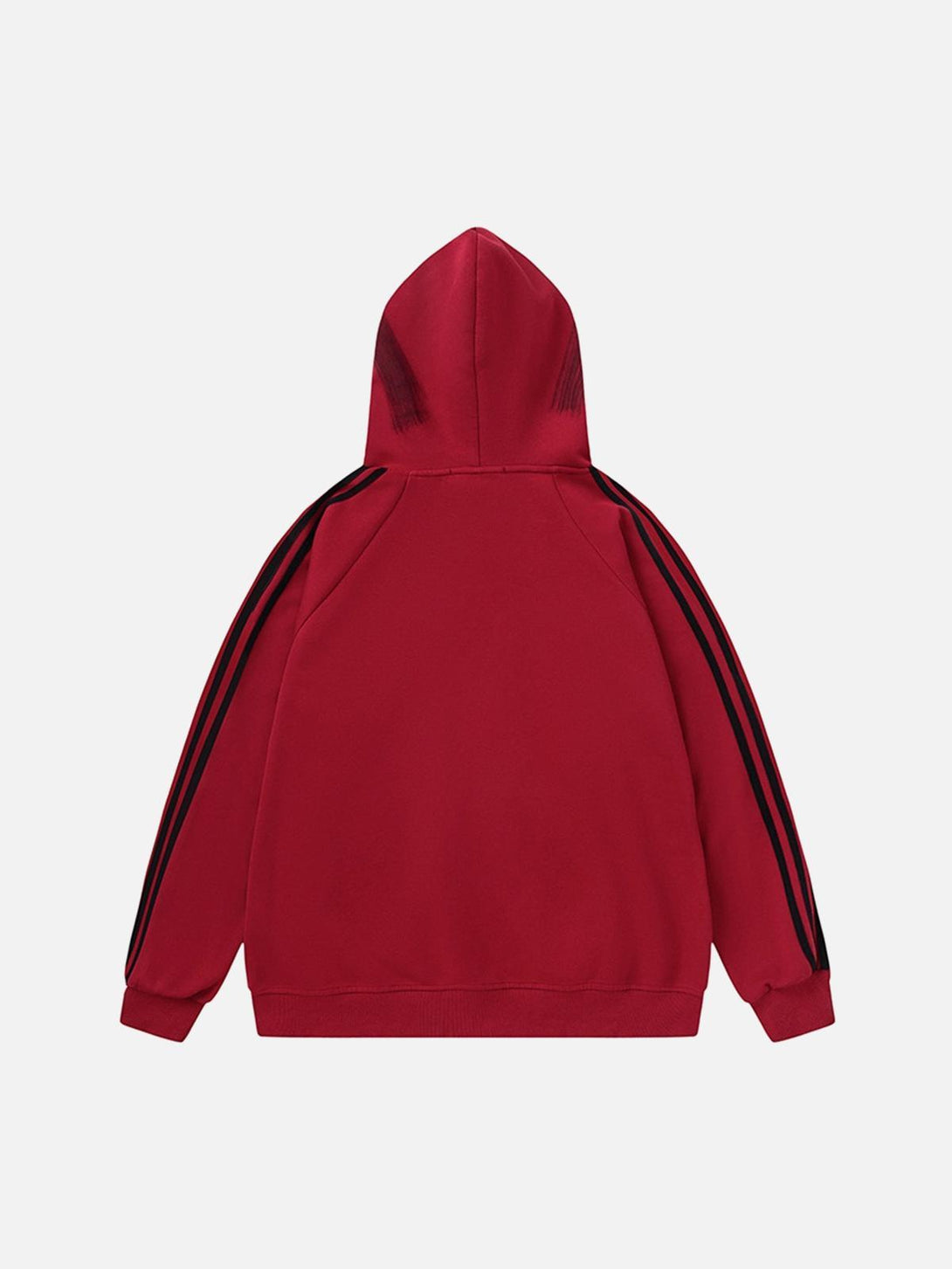 Back view of a red TALISHKO graffiti hoodie, showcasing distinctive brushstroke details.