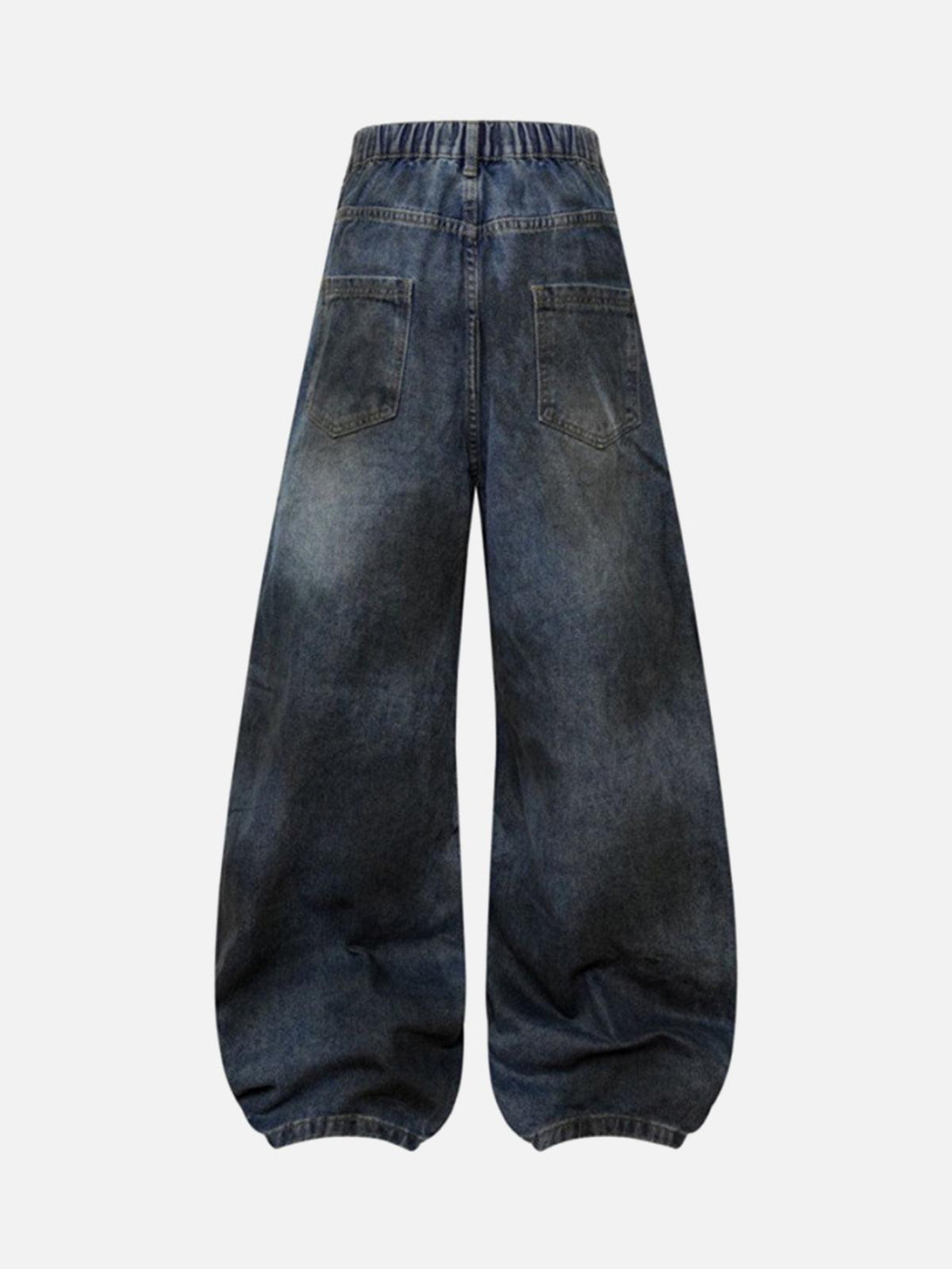 Back view of TALISHKO Dirty Dye Baggy Barrel Jeans, highlighting their loose, casual fit.
