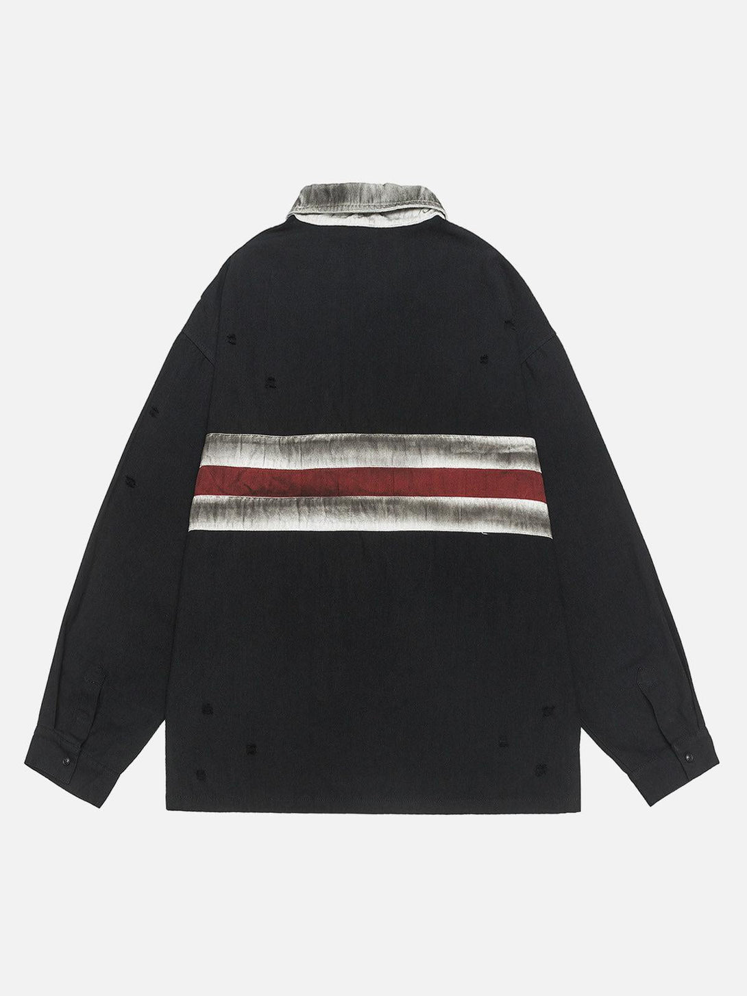 Back view of TALISHKO's Dirty-Dye Embroidered Polo Shirt, showcasing unique stripe details.