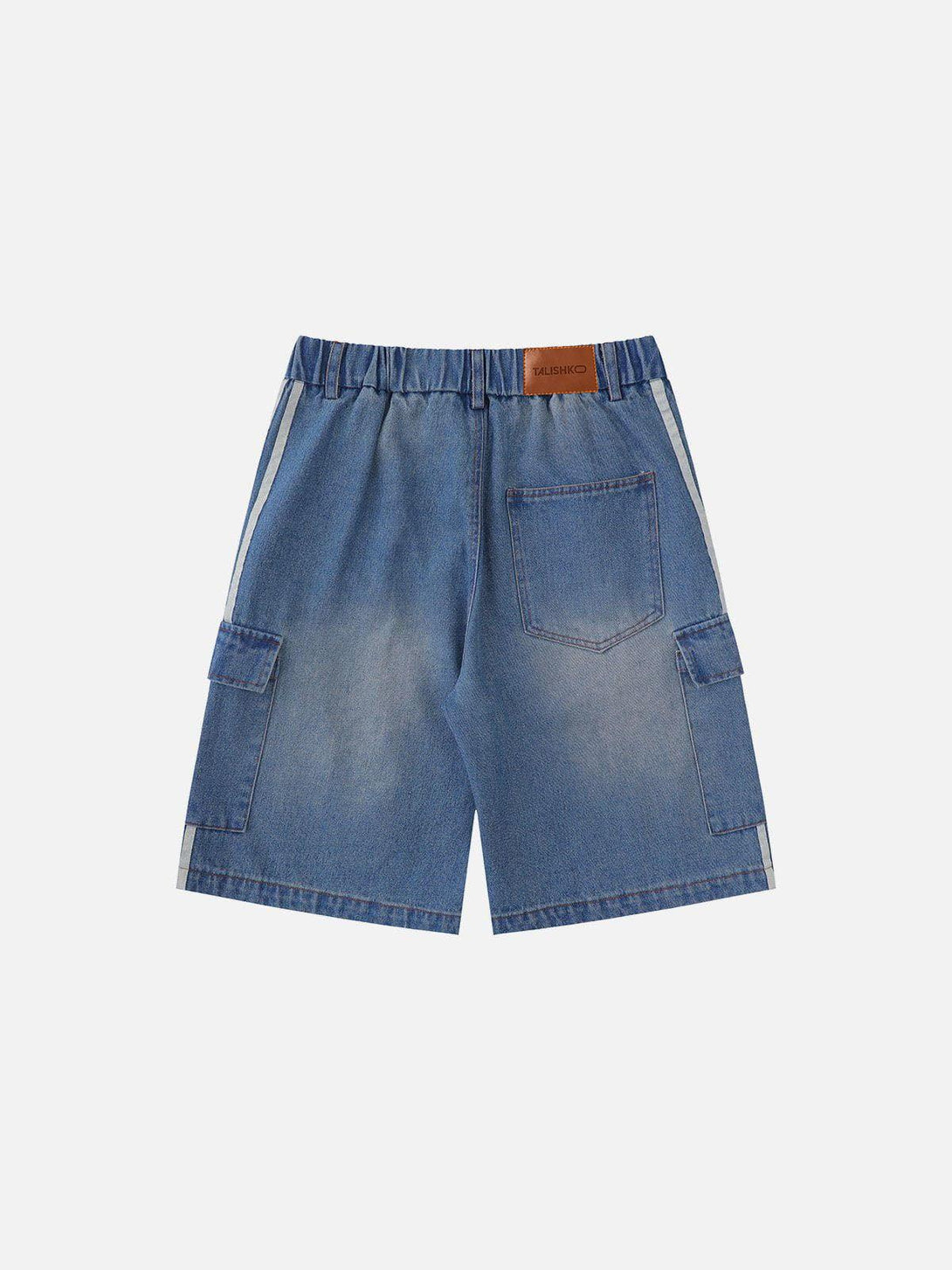 Back view of TALISHKO jorts featuring discreet side pockets and relaxed summer style.