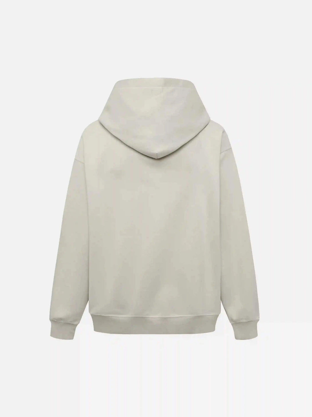 Back view of TALISHKO hoodie in neutral tone, highlighting its relaxed fit and cozy design.
