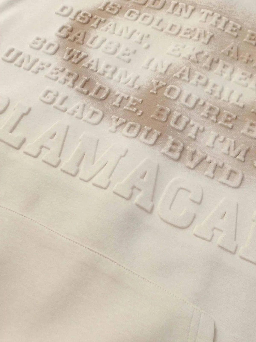 Intricate look at the distressed 3D print texture on a TALISHKO pullover hoodie.