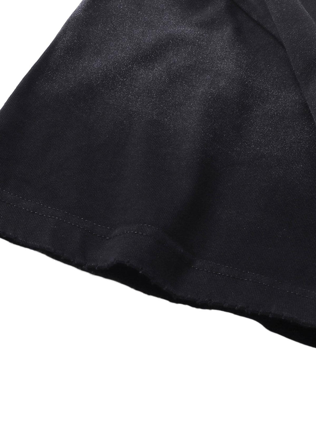 Zoomed-in texture of the black T-shirt by TALISHKO, highlighting its smooth fabric detail.