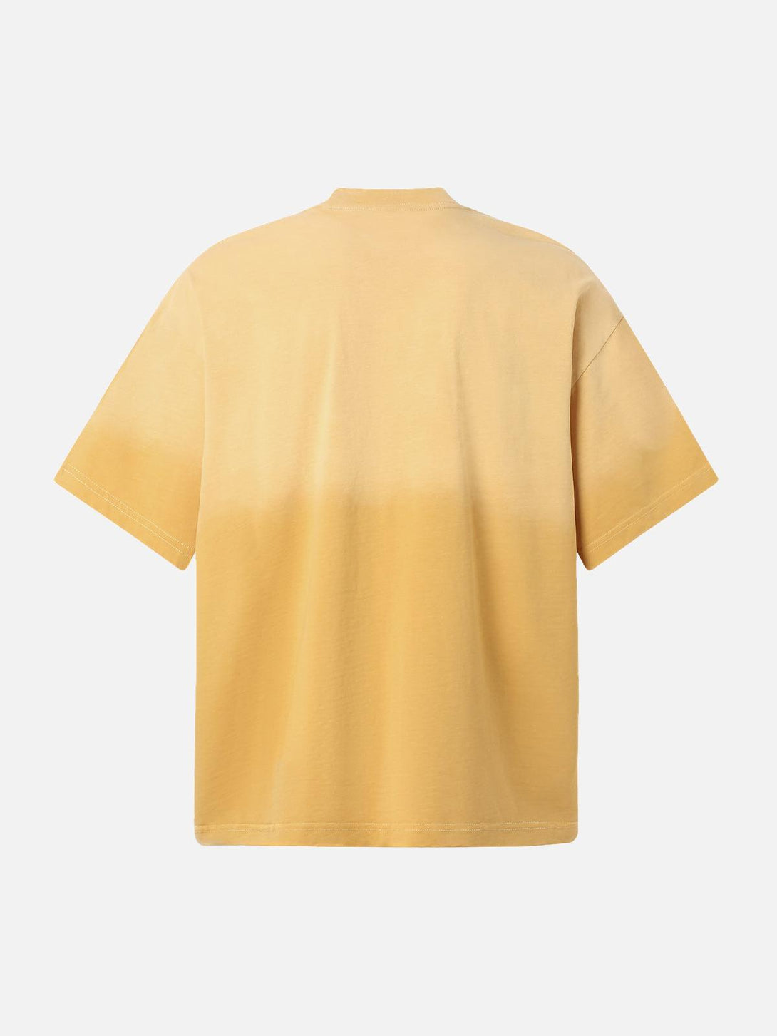 Back view of yellow crew neck T-shirt by TALISHKO, showcasing a subtle gradient design.