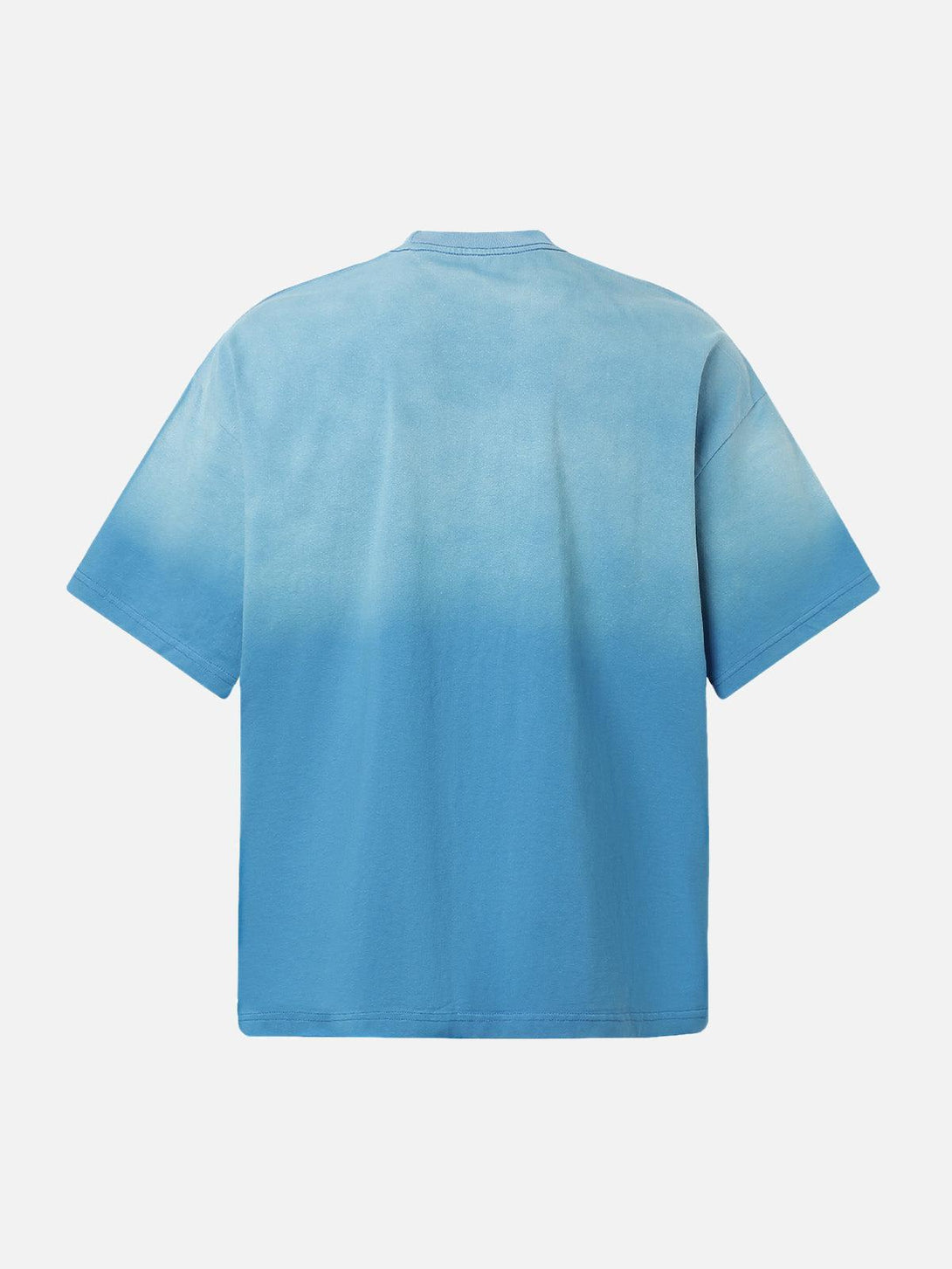 Back view of TALISHKO's blue gradient T-shirt, highlighting its relaxed fit and style.