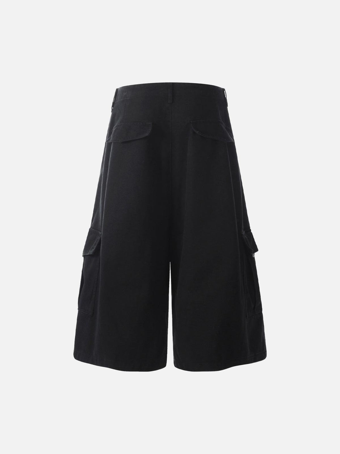 Back view of black cargo jorts by TALISHKO, highlighting functional multi-pocket design.
