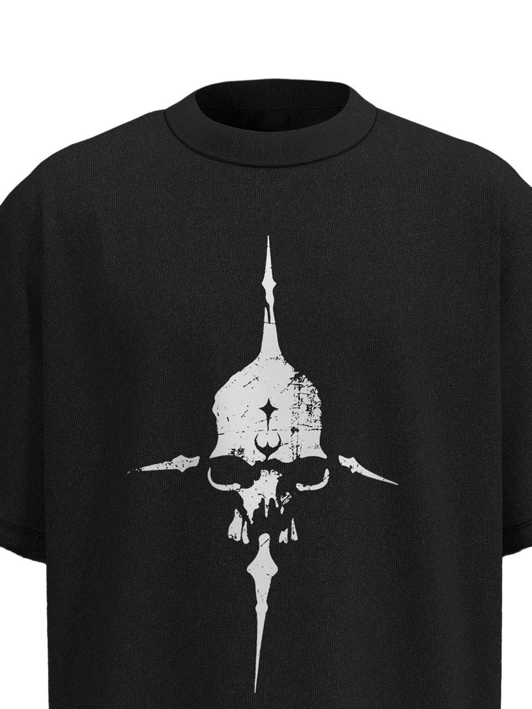Black T-shirt featuring a bold skull cross design by TALISHKO, shown from the front.