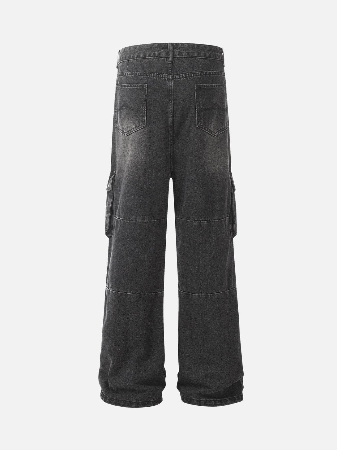 Back view of TALISHKO cargo jeans in dark wash, highlighting multi-pocket design for casual wear.