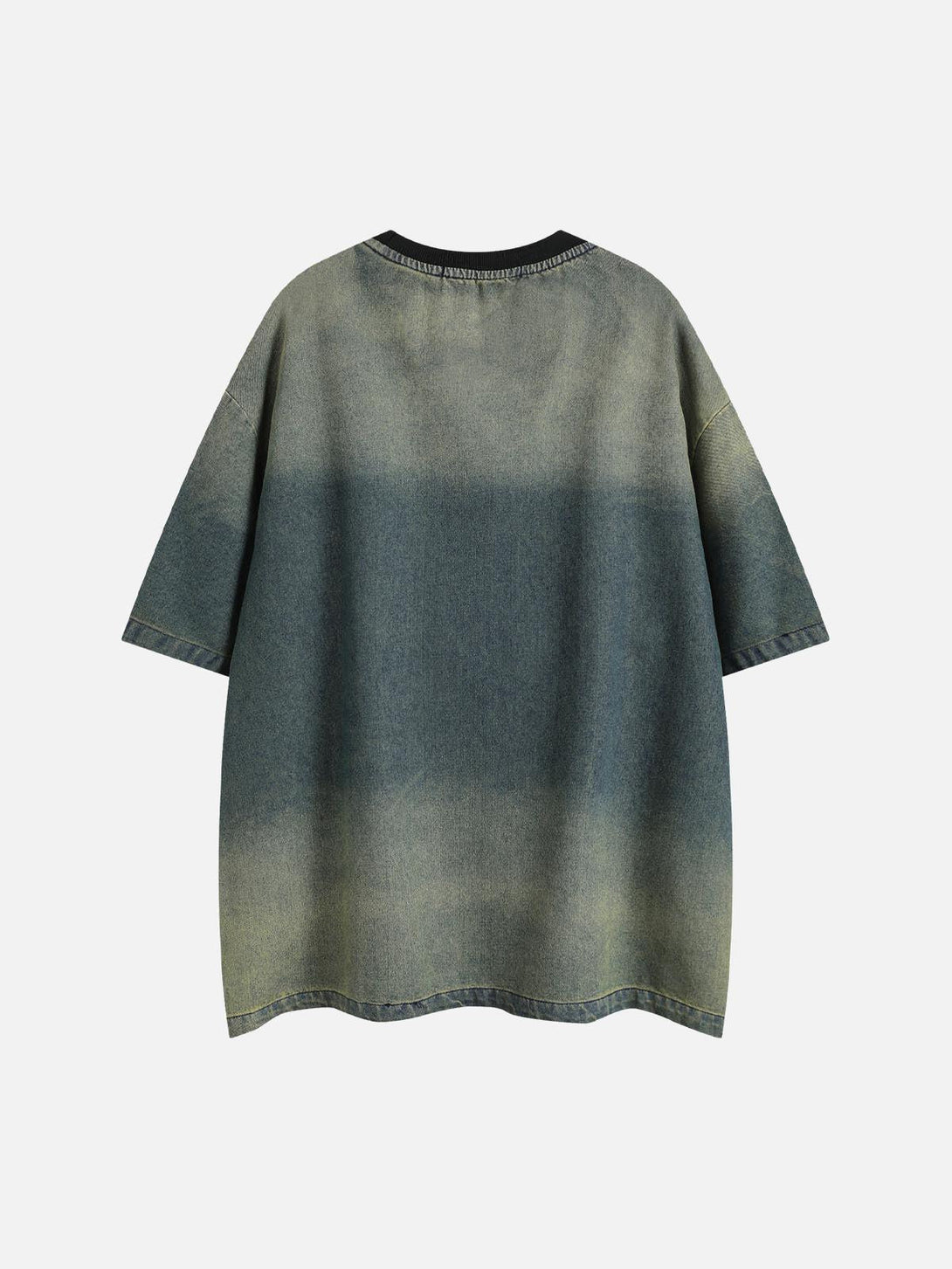 Back view of gradient denim T-shirt by TALISHKO, showcasing a relaxed, washed look.