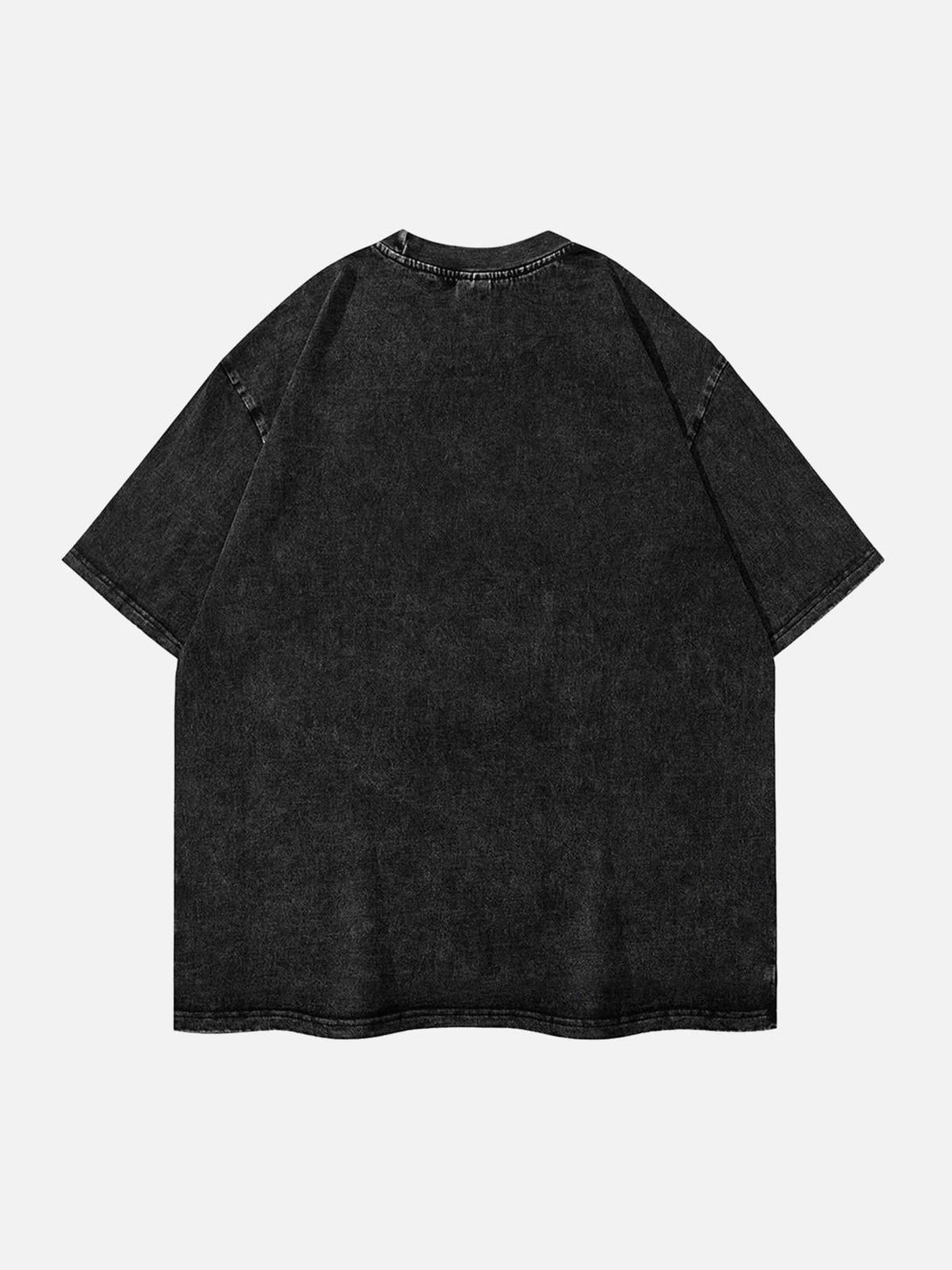 Back view of washed-out black T-shirt by TALISHKO, offering a relaxed fit for casual style.