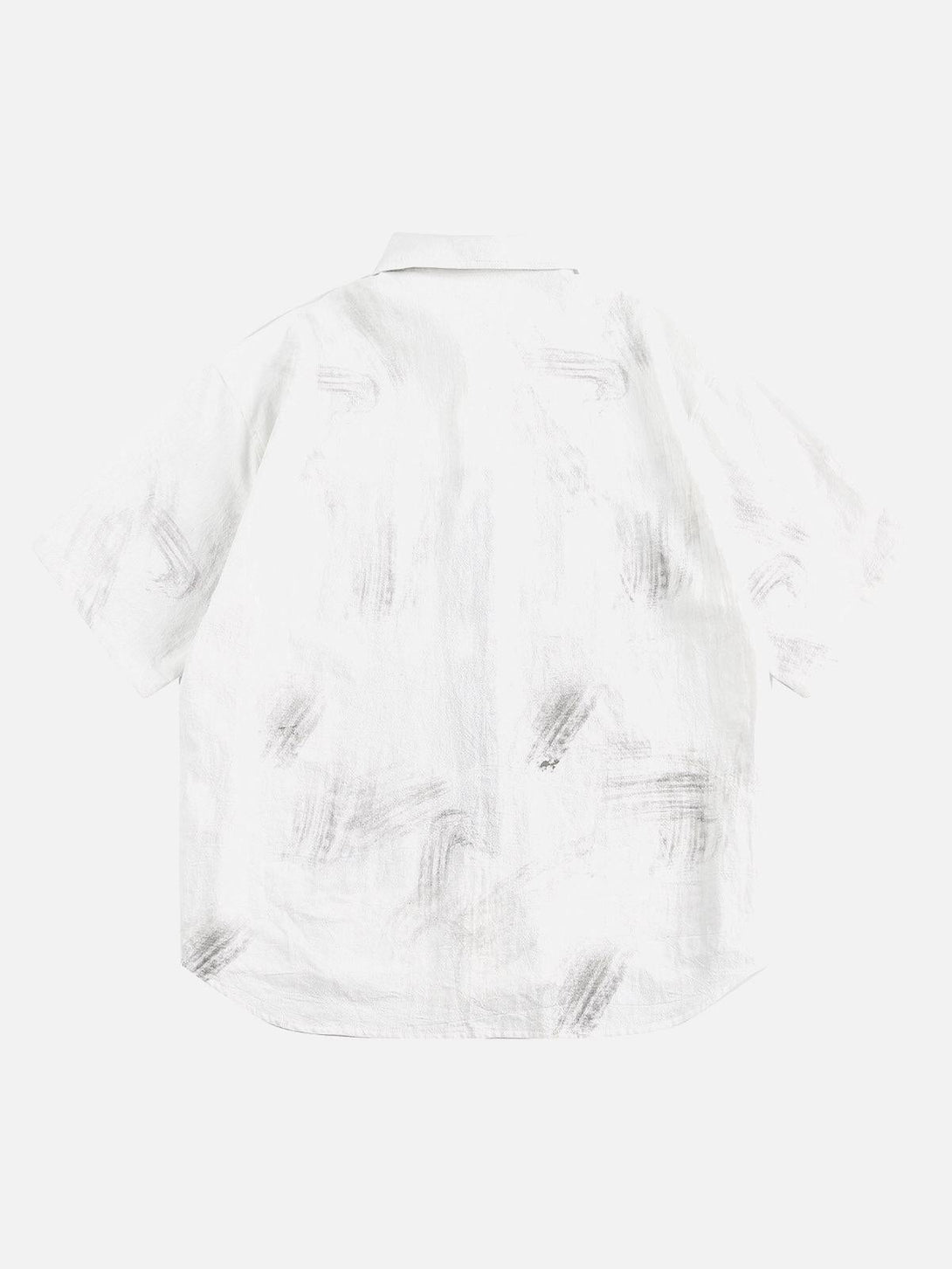 Back view of TALISHKO's short sleeve shirt, featuring subtle abstract brushstroke patterns.