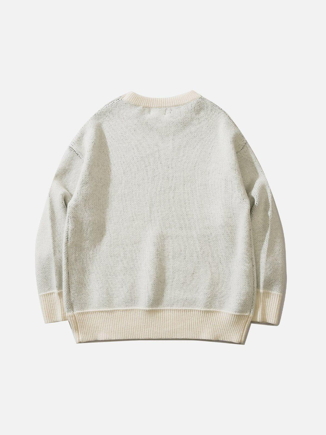 Back view of TALISHKO sweater in light cream, highlighting a relaxed fit and soft texture.