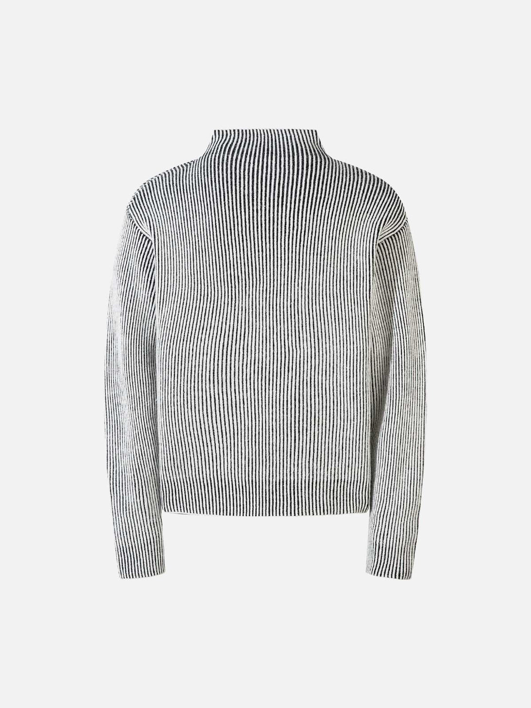 Back view of TALISHKO's double-sided sweater, featuring a textured striped pattern.